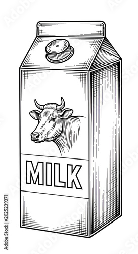 Milk Carton Illustration with Cow Vintage Style Isolated Transparent Background