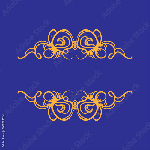 Symmetrical Golden Scrollwork Decoration on a Royal Blue Background