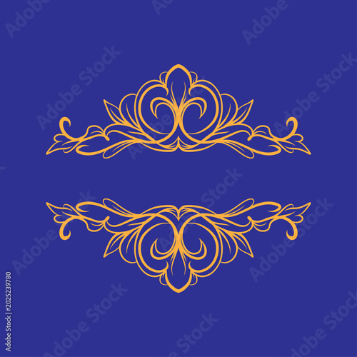 Elegant Golden Floral Ornament on Blue Background