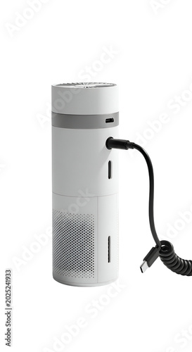 Modern White USB Air Purifier with Black Cable Isolated