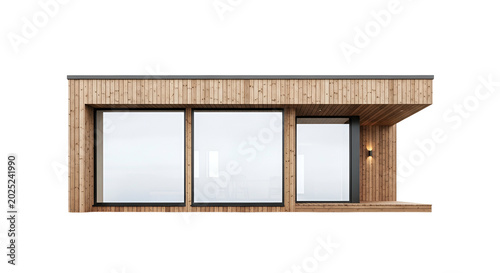 Modern Wooden Tiny House With Large Windows Isolated
