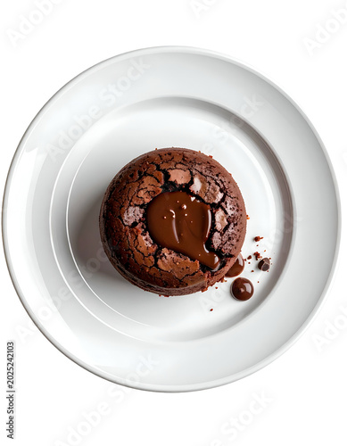 Molten Chocolate Cake Served On White Plate Detailed Food Photography