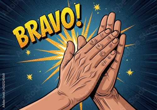 Illustration of bravo hands clapping in comic book style illustration