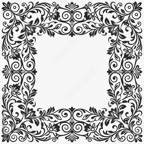 Elegant floral border frames a clean white center. Vector Illustration