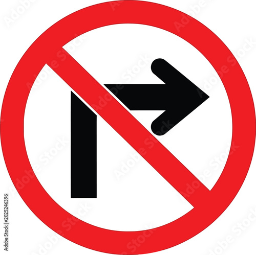 No right turn traffic sign showing a red circle with a black arrow crossing indicating a driving prohibition rule Vector