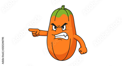 Foto Angry Papaya Character Pointing Finger, Expressing Frustration
