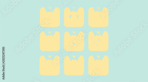Cute Cat Faces Grid Minimalist Design Yellow Icons on Blue Background