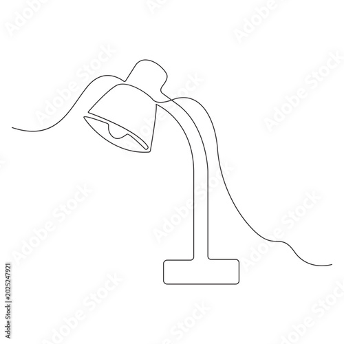 Table lamp isolated on white background. One line art continuous interior lamp vector illustration.