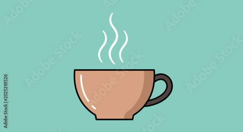 Steaming brown coffee cup illustration on green background