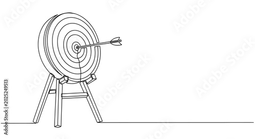 Foto A minimalist continuous black line drawing elegantly depicts a precisely aimed a