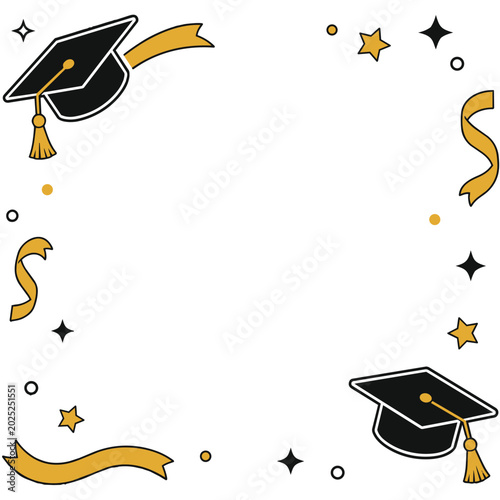 Simple Graduation Border Frame with Mortarboard and Ribbon Vector