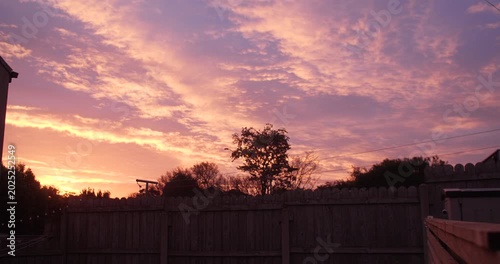 Morning sunrise beautiful dawn pink blue sky garden fence view