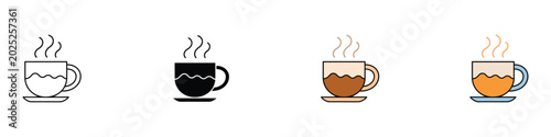 Foto Hot coffee cup and steaming tea mug icon set