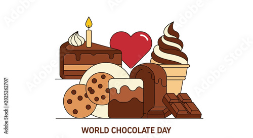 Tableau sur toile Chocolate Desserts Assortment with Heart and Candle