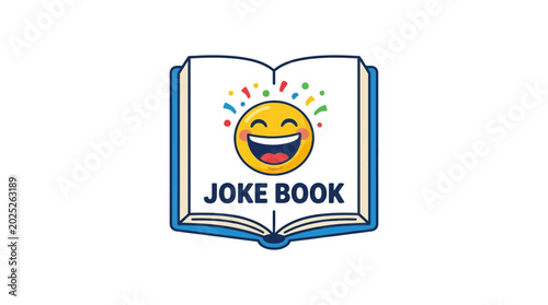 Valokuva Funny Joke Book Icon with Laughing Emoji and Confetti