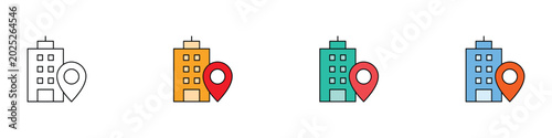 Tableau sur toile Office building location and corporate GPS tracking icon set