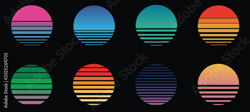 Bilde på lerret Synthwave retro sun retrowave sunset element pack