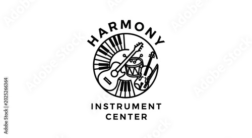 Monochrome musical instrument logo design for commercial applications and print media