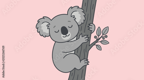 Canvas Print Cute Koala Climbing Tree Vector Illustration