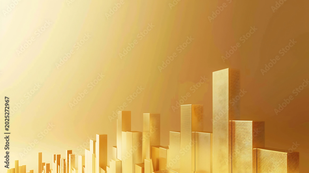 Fototapeta premium Abstract golden city skyline with tall buildings and sunlight, abstract