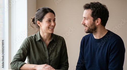 Smiling Couple Having Conversation and Positive Relationship Lifestyle Concept