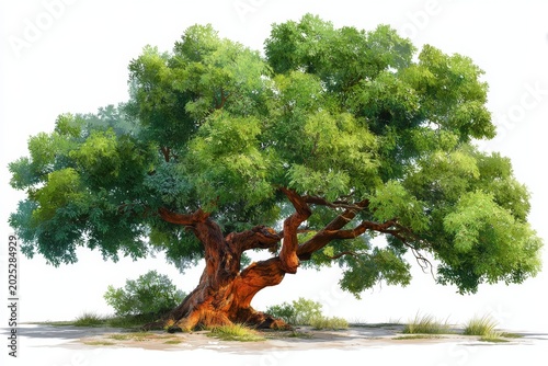 Majestic Green Tree with Lush Foliage Isolated on White Background.