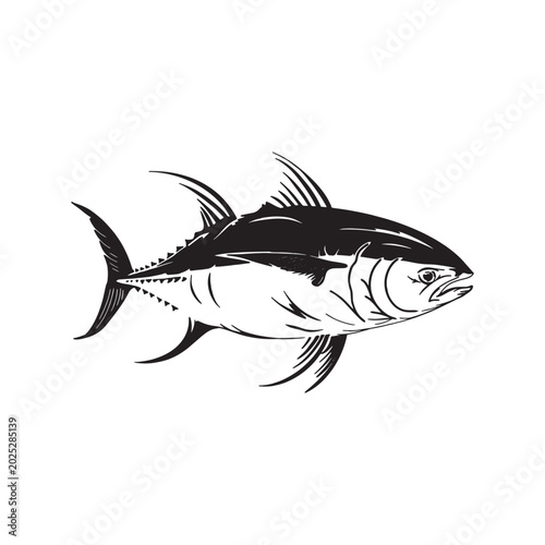 BLACK SILHOUETTE TUNA FISH ILLUSTRATION VECTOR