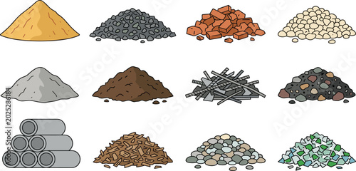 Photos Bulk Construction Materials Piles Vector Set Featuring Sand Gravel Crushed Brick