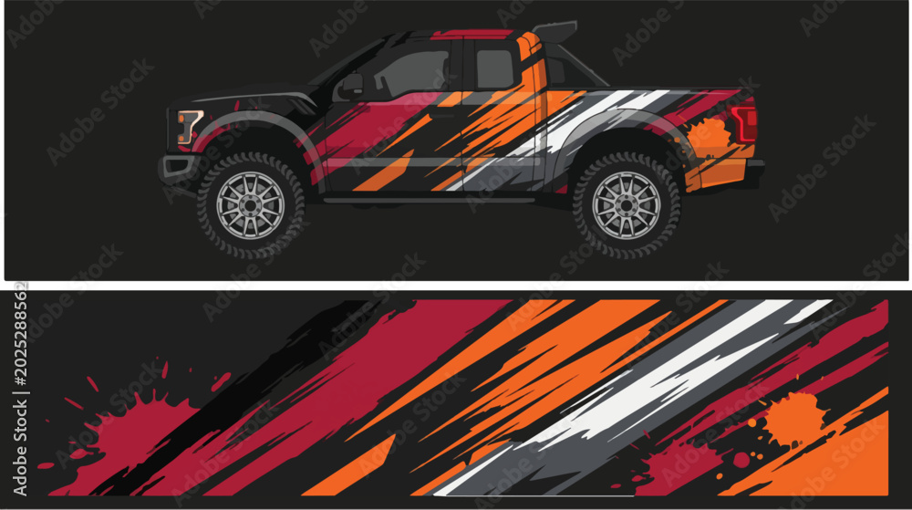 Obraz premium Truck with orange red black design.