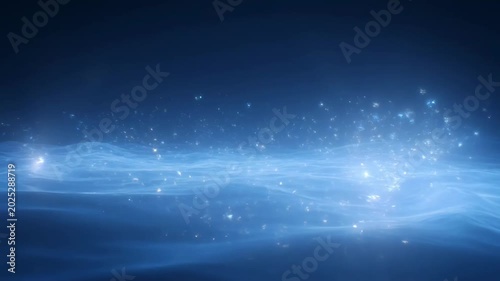 The video depicts a dynamic cosmic scene that transitions from a pitch black vacuum to a vibrant display of light and energy. In the initial frame, darkness dominates with minimal visible activity