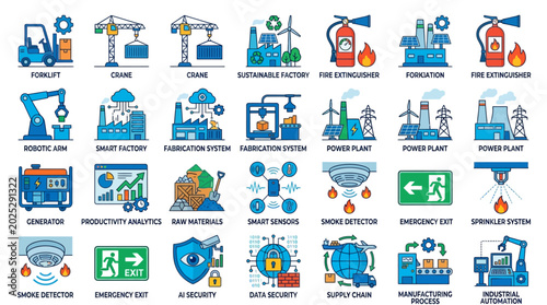 Industry 4.0 icons collection, industrial automation symbols