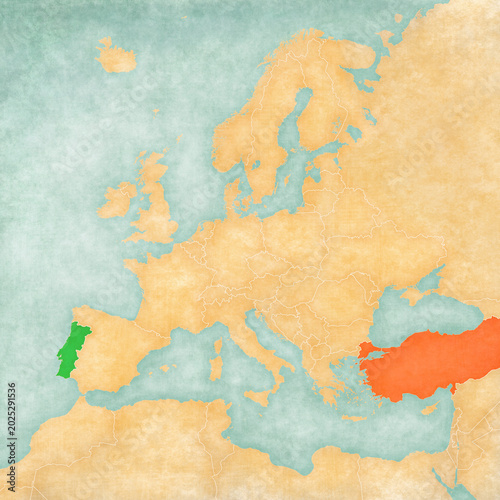 Map of Europe - Portugal and Turkey