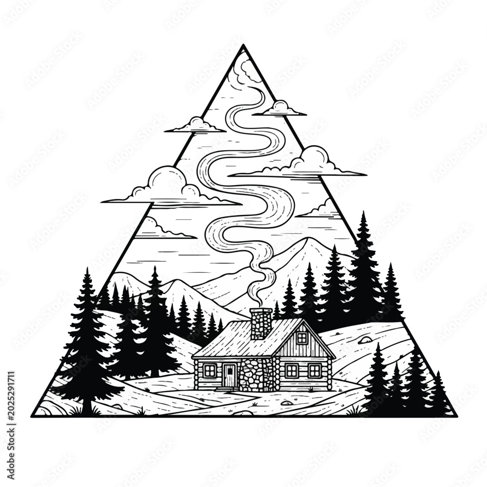 Obraz premium Black and white cabin in woods.