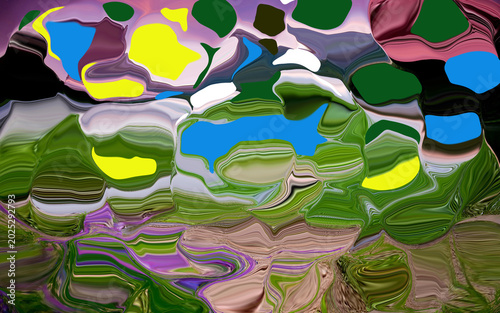 Abstract Colorful Liquid Paint Waves: Vibrant Yellow Blue Fluid Marble Backdrop Design Digital Art