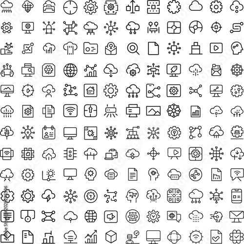 Cuadro en lienzo A grid of technology icons representing cloud computing, data, networking, and digital services offers a comprehensive visual toolkit for digital innovation and connectivity