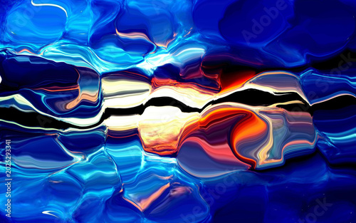 Abstract Liquid Fluid Motion Background Blue Orange Vibrant Ripple Wave Digital Art Paint Backdrop