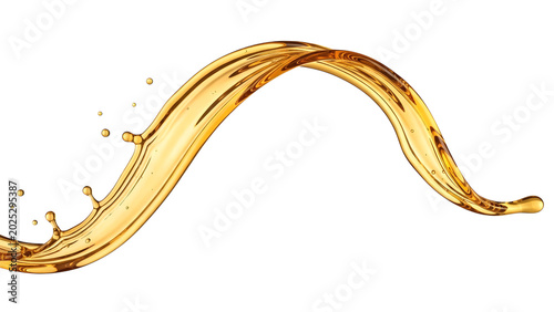 Golden oil splash wave isolated on black background for liquid design