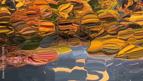 Abstract Autumn Foliage Reflection on Ripple Water Surface Liquid Texture Background Oil Paint Effect