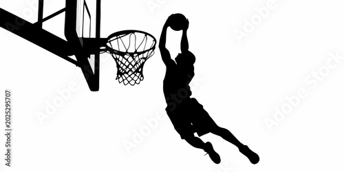 Fotografía basketball player silhouette performing a dunk against white background