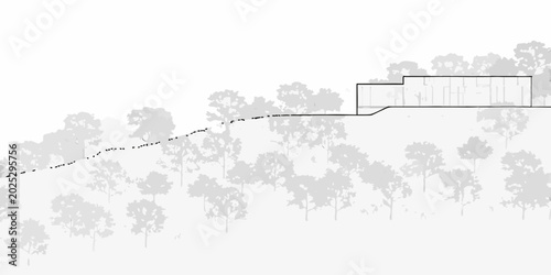Foto Architectural rendering of hillside building integrated with landscape
