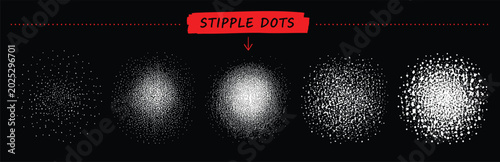 Fotografie Collection of stipple dots brushes for digital art, vector illustration of dotwo