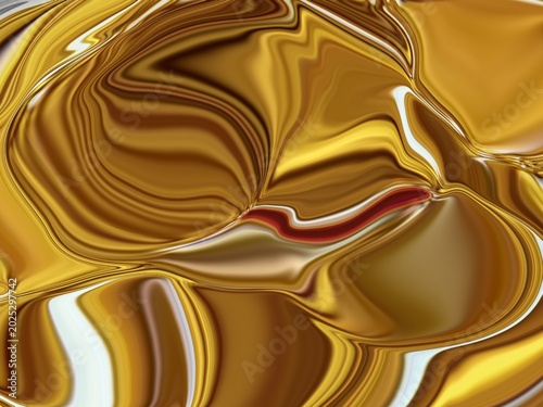 Metallic Molten Gold Liquid Wave Background with Smooth Silk Caramel Texture