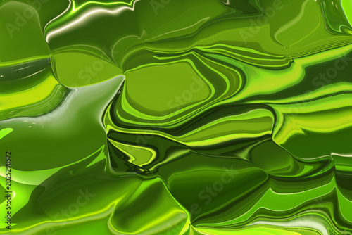 Glossy Lime Green Metallic Fluid Abstract Background with Shiny Liquid Ripple Textures