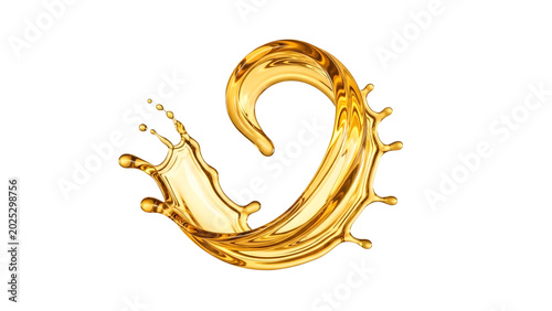 Golden oil splash swirl isolated on black background for liquid design