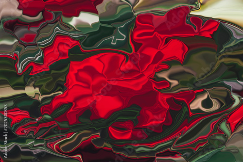 Luxury Red Rose Fluid Marble Background with Deep Green Organic Liquid Waves