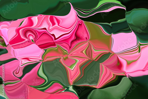Abstract Pink Lotus Fluid Marble Background with Deep Green Organic Liquid Waves