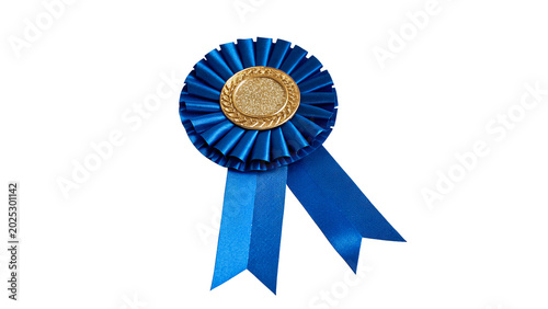 Photos A luxury blue textile award ribbon rosette badge for championship first place wi