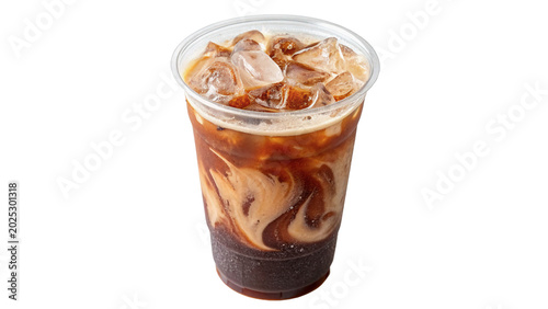 Billede på lærred A refreshing iced coffee latte beverage in a clear disposable plastic takeaway c