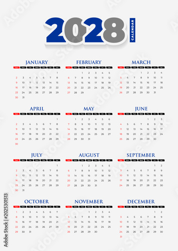Simple 2028 Calendar Template in grey Background