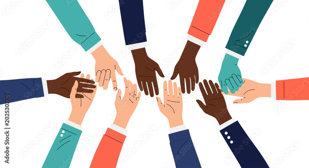 Fototapeta premium Diverse Hands Reaching Together Vector Illustration